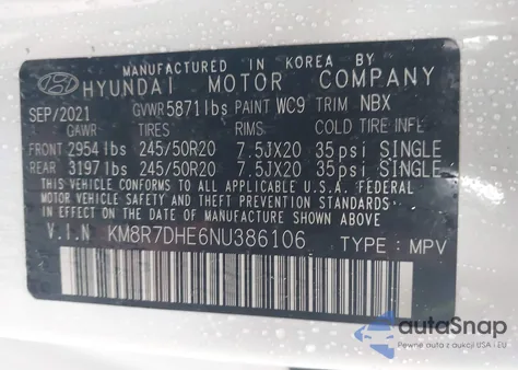 2022 Hyundai Palisade Calligraphy z USA, uszkodzony, nr VIN KM8R7DHE6NU386106